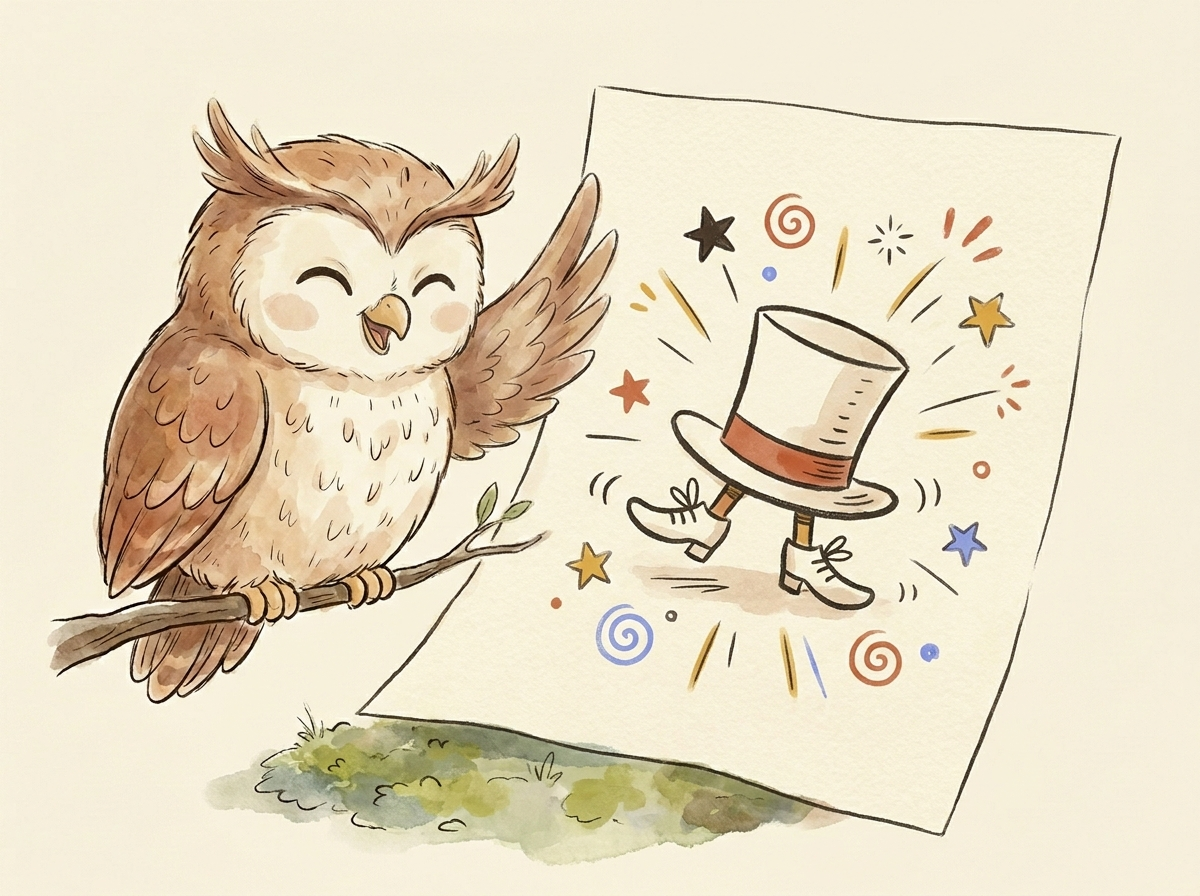 The Safety Owl proudly holding a finished drawing